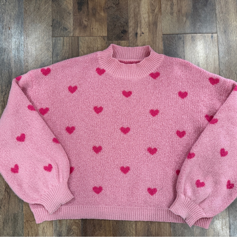 SHEIN Pink Heart Knit Sweater